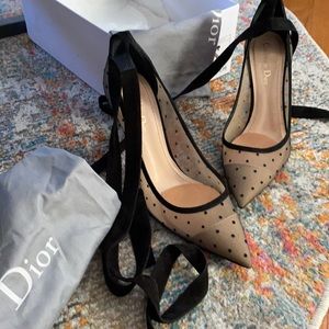 SOLD Dior mesh plumetis black pump with strap